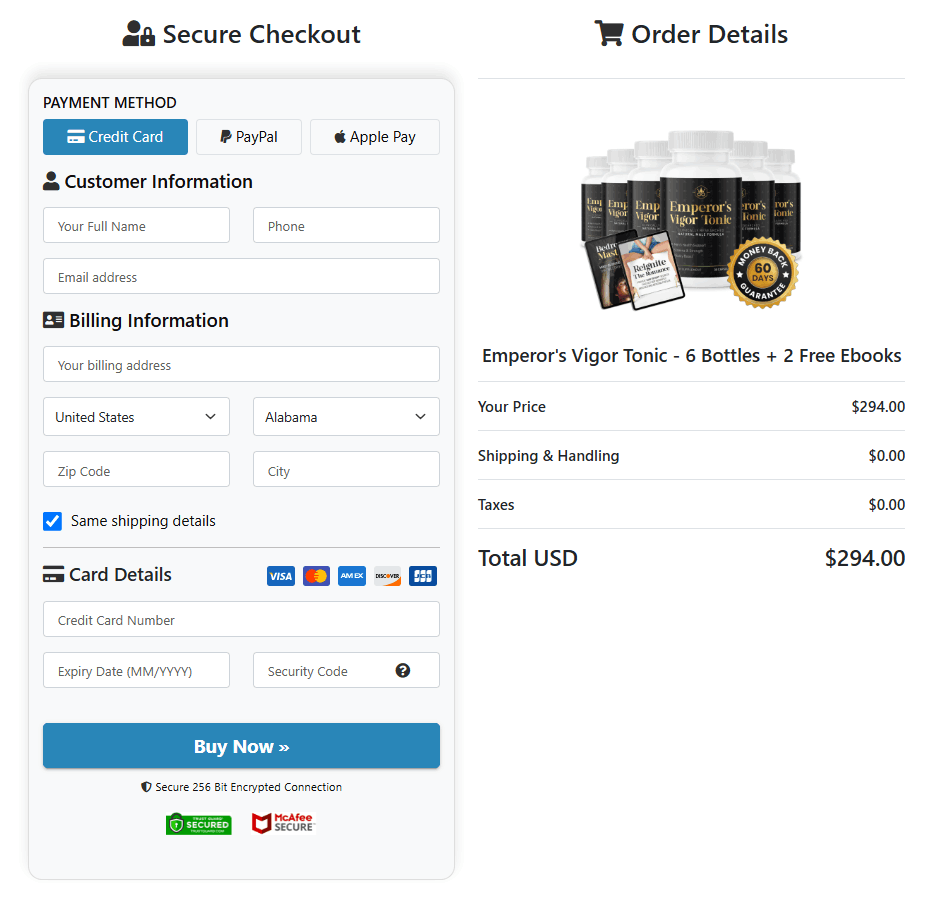 Emperor's Vigor Tonic Secured Order Page